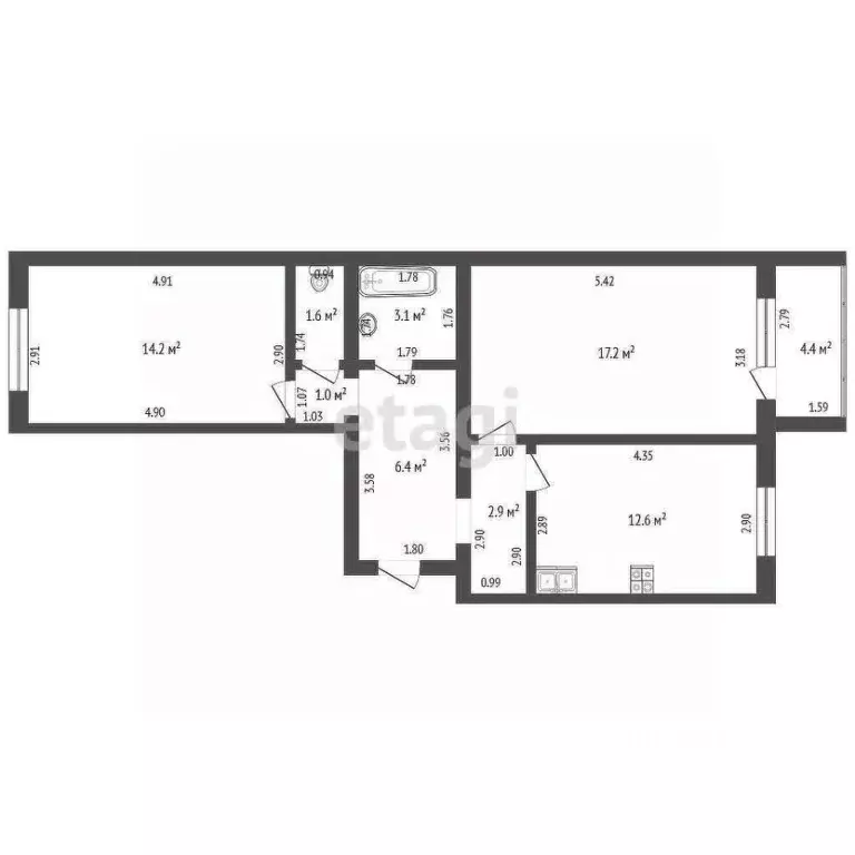 2-к кв. Башкортостан, Стерлитамак ул. Артема, 76 (56.5 м) - Фото 1