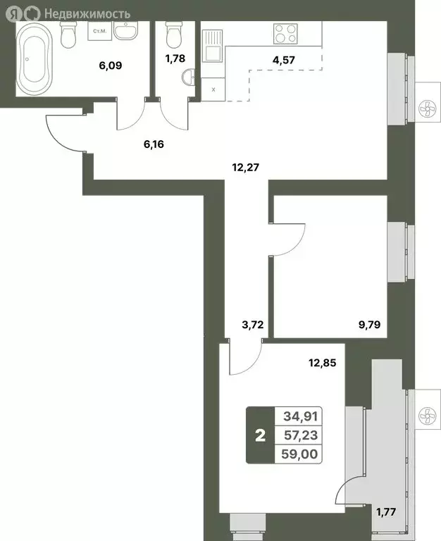 2-комнатная квартира: Уфимский район, село Миловка (59 м) - Фото 0