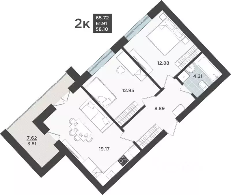 2-к кв. Калининградская область, Калининград Невский Парк жилой ... - Фото 1