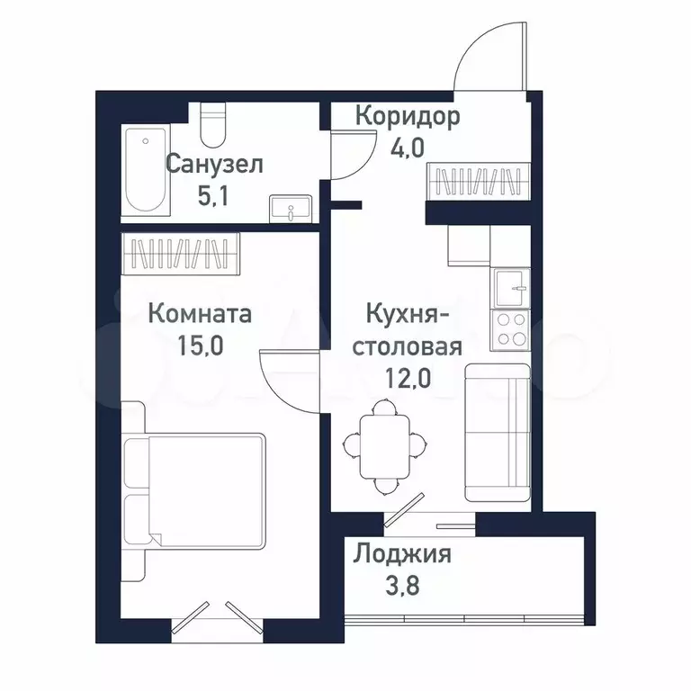 1-к. квартира, 36,2 м, 4/10 эт. - Фото 0