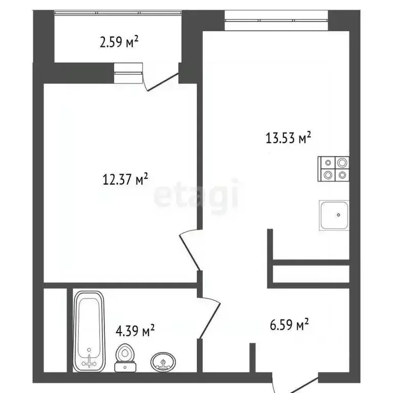 1-к кв. Тюменская область, Тюмень ул. Андрея Приказнова, 1 (39.45 м) - Фото 2