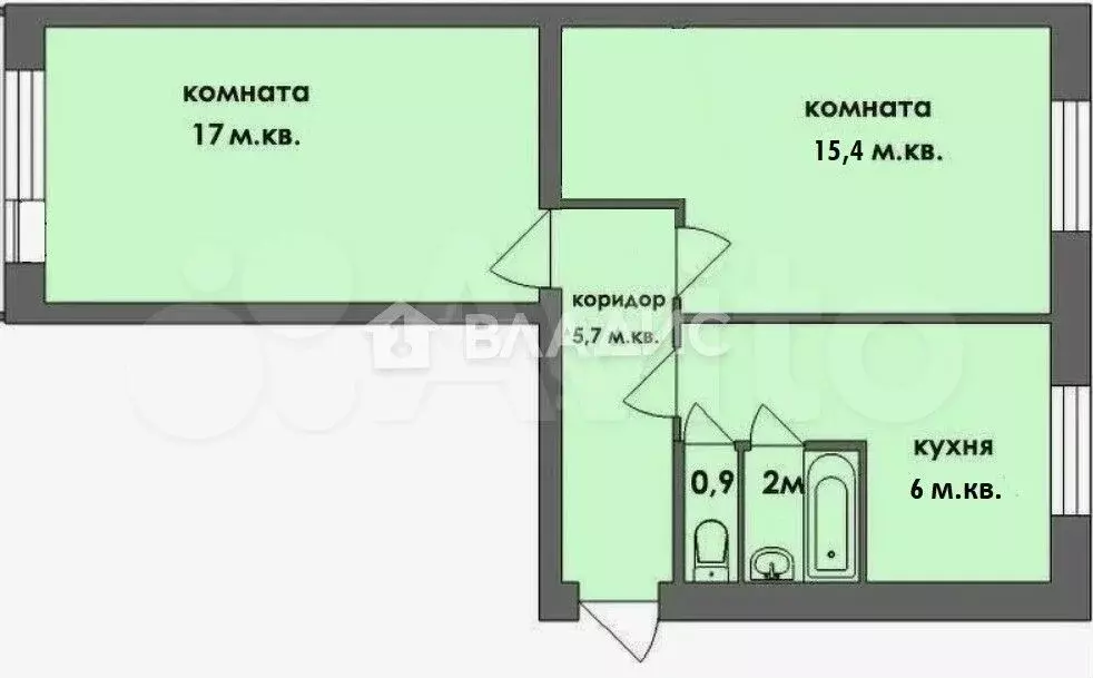 2-к. квартира, 47 м, 1/5 эт. - Фото 0