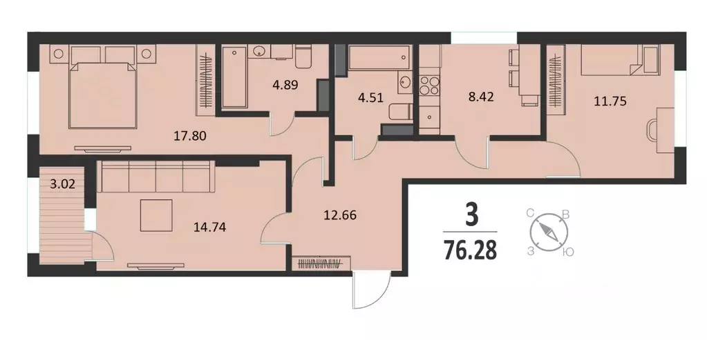 3-к кв. Курская область, Курск Хуторская ул., 33 (76.28 м) - Фото 0