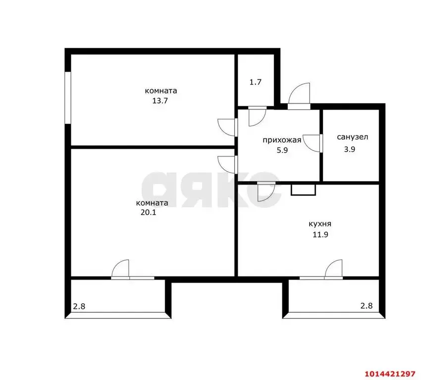 2-комнатная квартира: Адыгейск, Эдепсукайская улица, 1/6 (58.88 м) - Фото 1