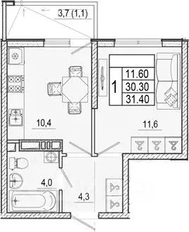 1-к кв. Краснодарский край, Сочи Кудепста мкр,  (31.4 м) - Фото 1