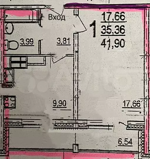 1-к. квартира, 41,9 м, 6/7 эт. - Фото 0