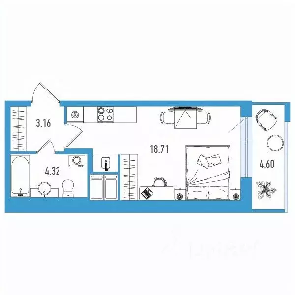 Студия Санкт-Петербург ул. Тельмана, 37 (27.57 м) - Фото 0