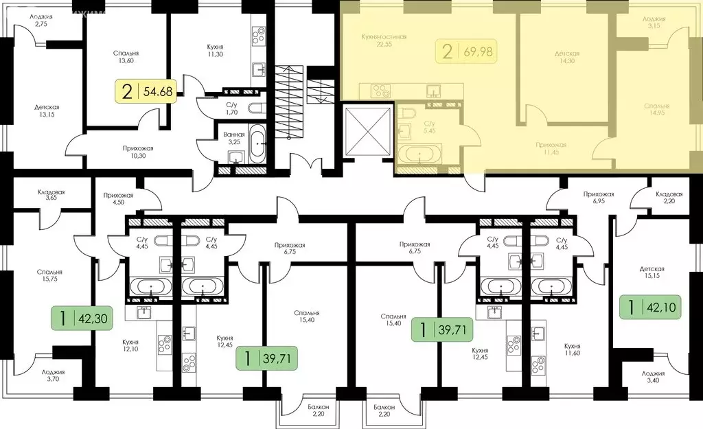 2-комнатная квартира: Смоленск, ЖК Среда (69.98 м) - Фото 1