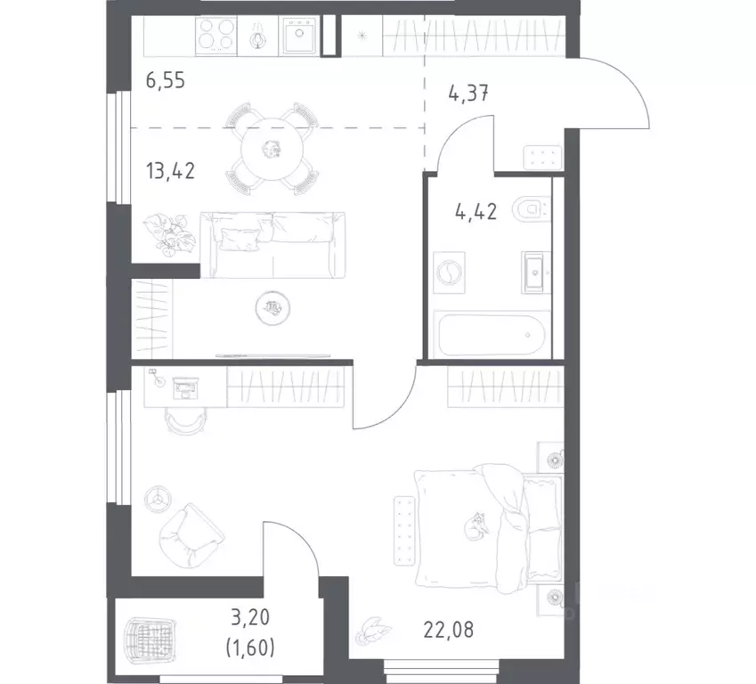 1-к кв. Башкортостан, Уфа ул. Минигали Губайдуллина, 8к9 (52.44 м) - Фото 1