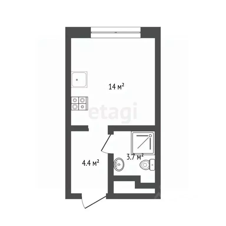 Студия Тюменская область, Тюмень ул. Республики, 204к15 (22.1 м) - Фото 2