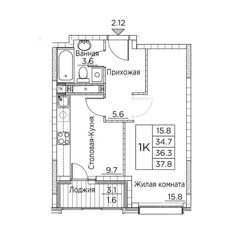 1-к кв. Приморский край, Владивосток ул. Расула Гамзатова, 7к2 (37.8 ... - Фото 0