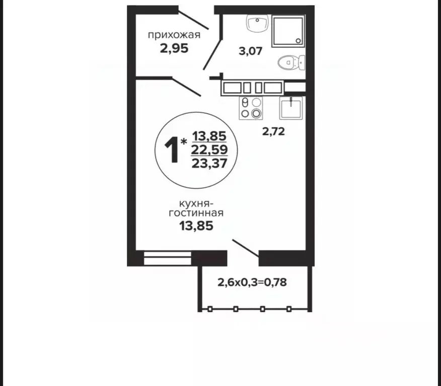 Студия Краснодарский край, Краснодар Российская ул., 257/7 (23.37 м) - Фото 2