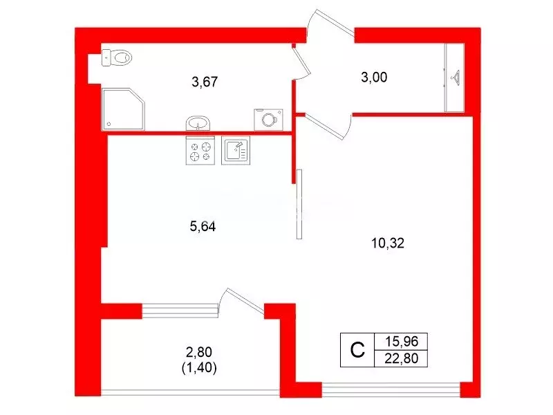 Квартира-студия: Светлогорск, Молодёжная улица, 17 (22.8 м) - Фото 1
