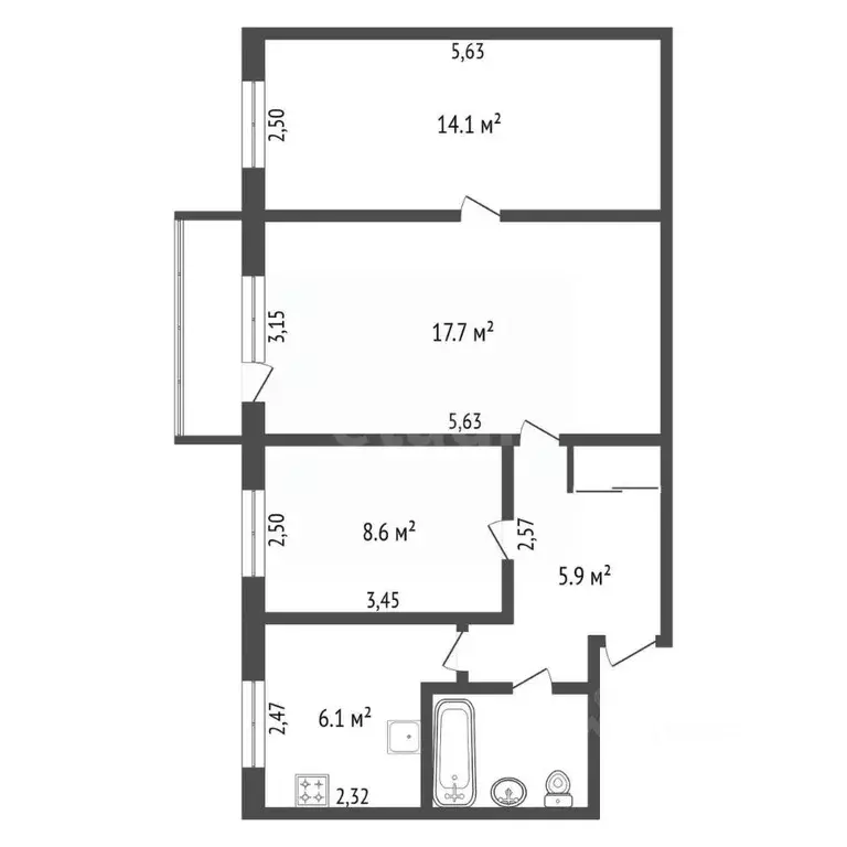 3-к кв. Амурская область, Благовещенск Пионерская ул., 3 (57.0 м) - Фото 2