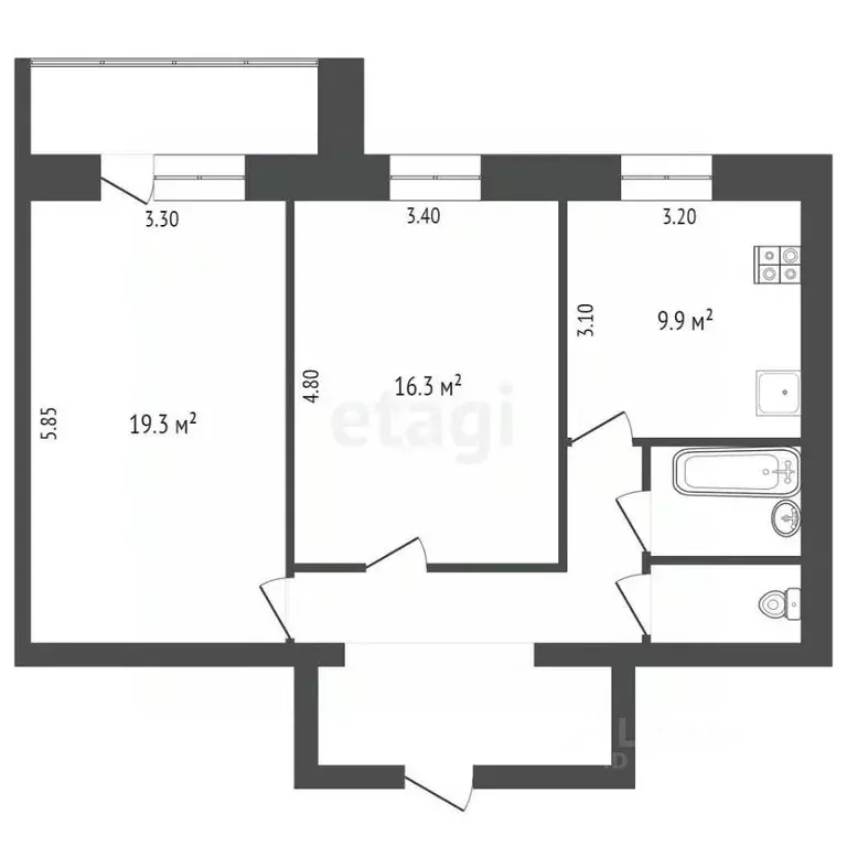 2-к кв. Белгородская область, Белгород ул. Губкина, 17б (66.0 м) - Фото 2