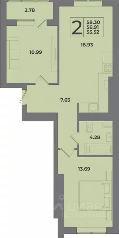 2-к кв. Калининградская область, Калининград Петровский мкр,  (58.3 м) - Фото 1