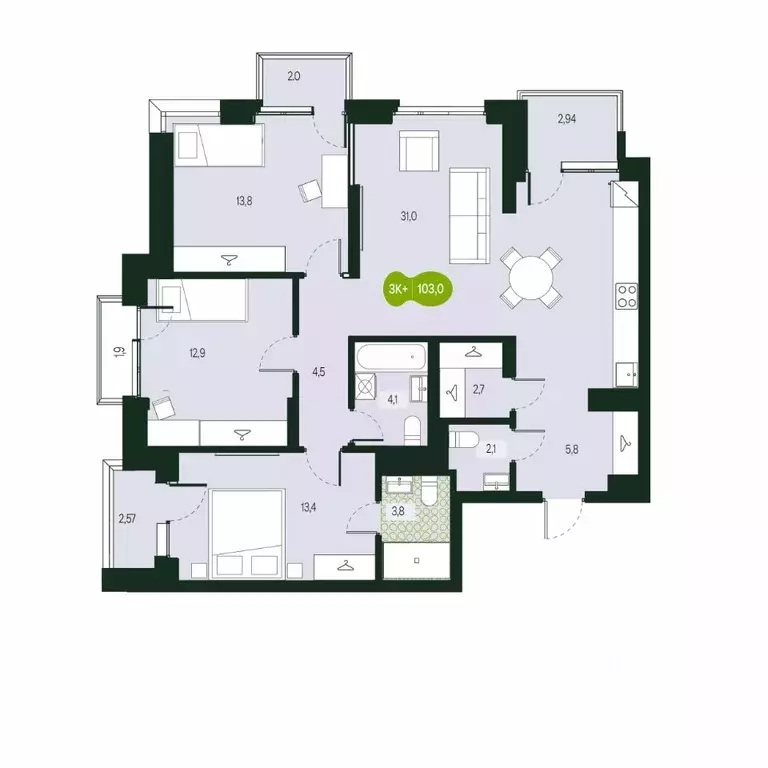 4-к кв. Забайкальский край, Чита Каштакский мкр,  (103.03 м) - Фото 1