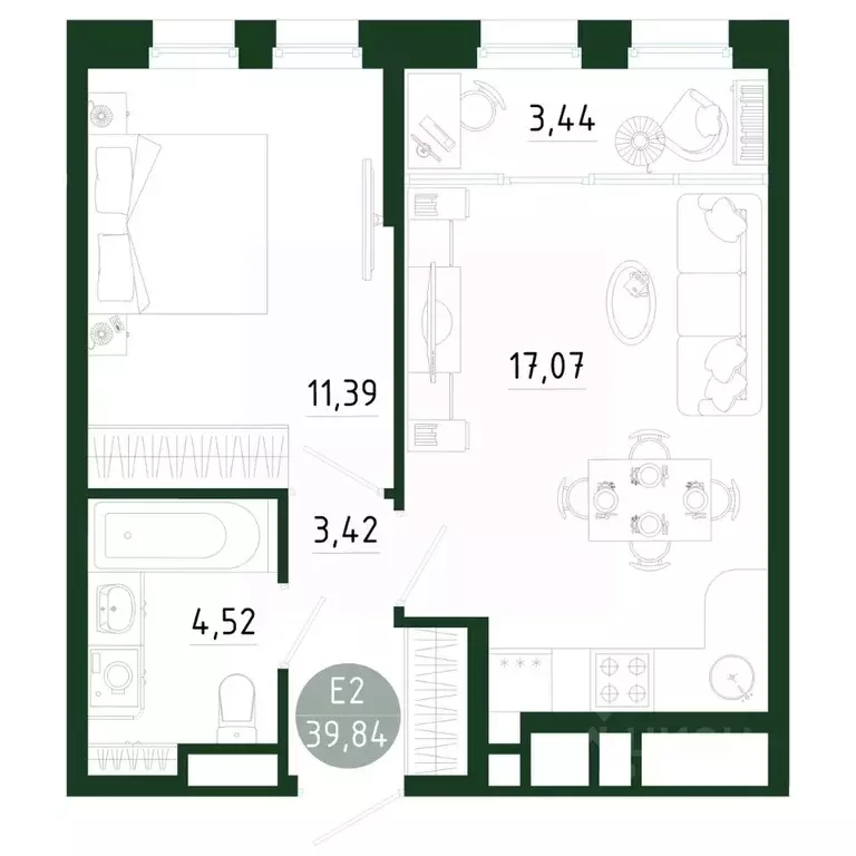 1-к кв. Тульская область, Тула Платон Парк жилой комплекс (39.84 м) - Фото 1