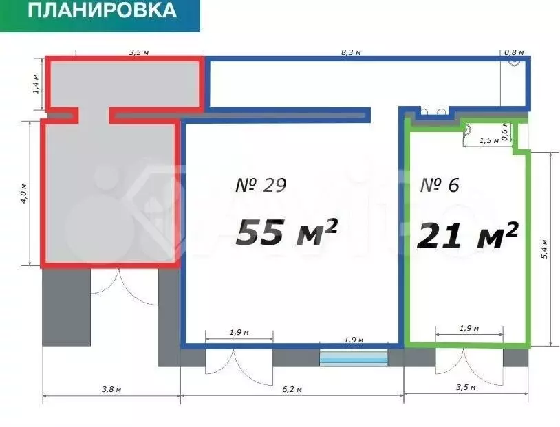 Сдаю два помещения свободного назначения 55м2/ 21м2 на фасаде ... - Фото 0