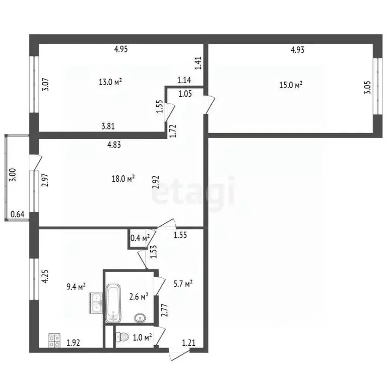 3-к кв. Санкт-Петербург просп. Солидарности, 3К1 (65.2 м) - Фото 2