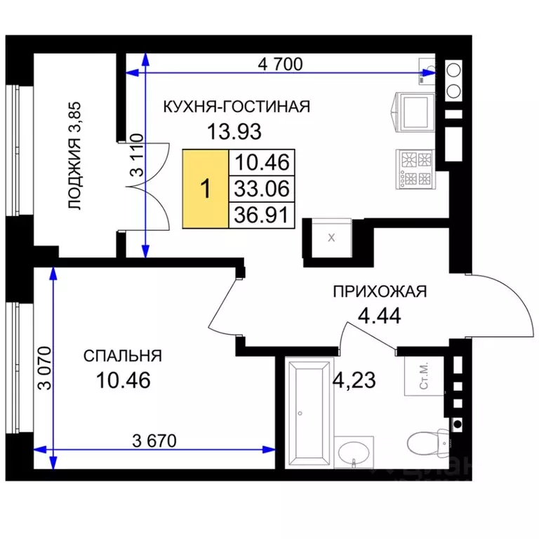 1-к кв. Калининградская область, Гурьевск Включи жилой комплекс (36.91 ... - Фото 0