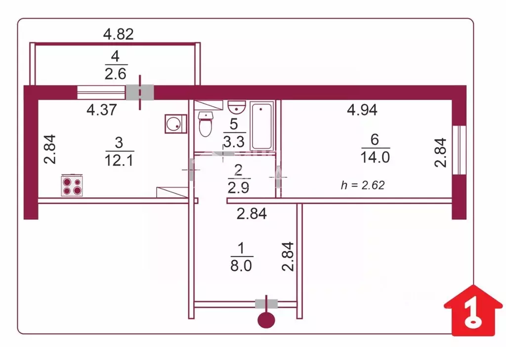 1-к кв. Омская область, Омск Омская ул., 136/2 (40.3 м) - Фото 2