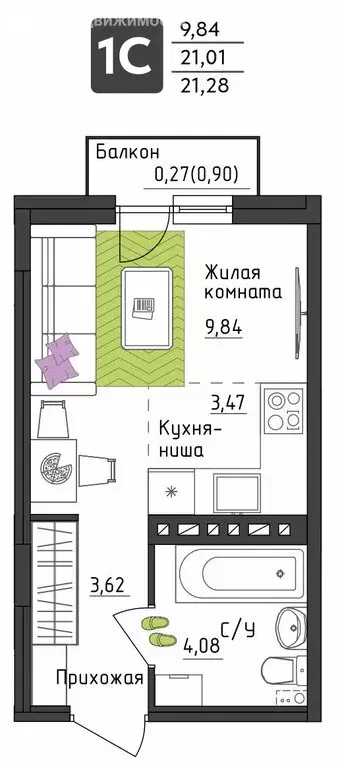 Квартира-студия: Пермь, Верхне-Вишерская улица, 40 (21.28 м) - Фото 0