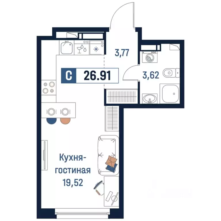 Студия Ленинградская область, Мурино Всеволожский район,  (26.91 м) - Фото 0