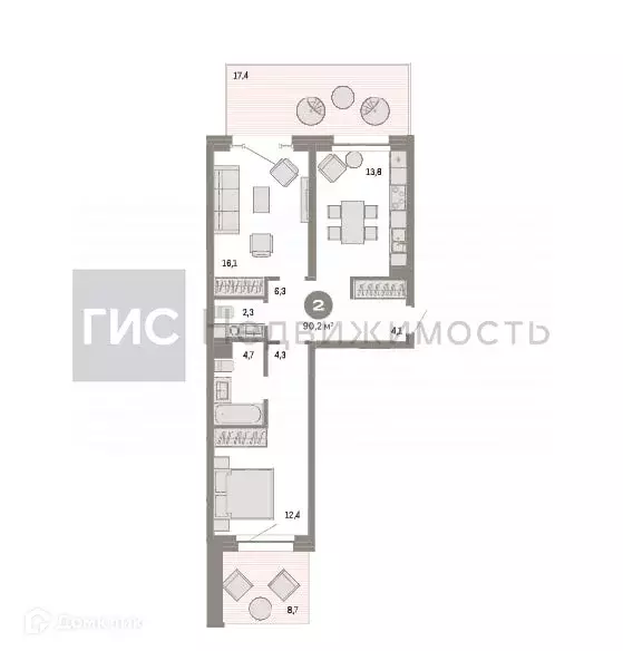 Продаётся 2-к квартира, 90.19 м - Фото 0