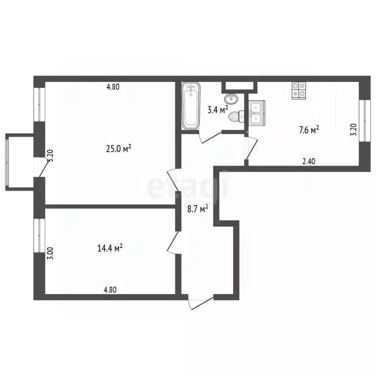 2-к кв. Севастополь ул. Большая Морская, 48 (59.6 м) - Фото 2