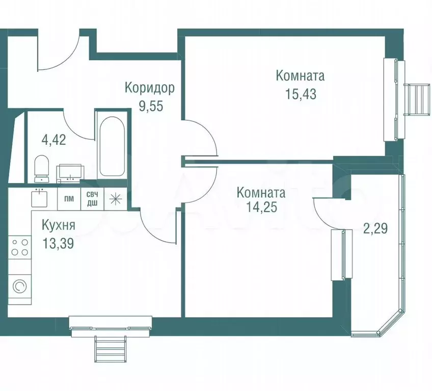 2-к. квартира, 59,3 м, 11/22 эт. - Фото 0