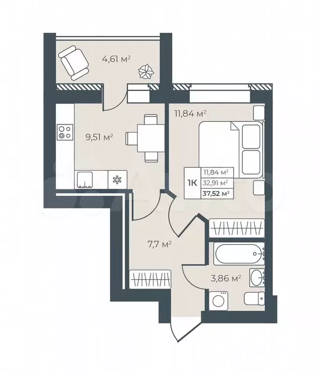 1-к. квартира, 37,5 м, 6/8 эт. - Фото 0