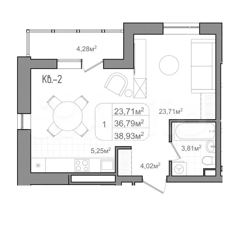 Квартира-студия, 38,9 м, 1/10 эт. - Фото 0