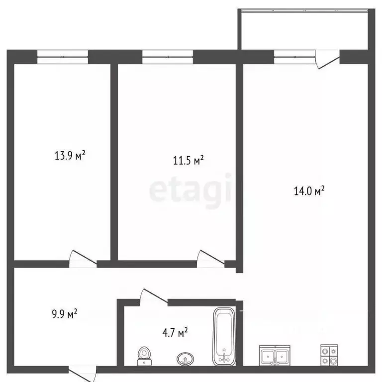 2-к кв. Башкортостан, Стерлитамак просп. Октября, 99 (50.5 м) - Фото 2