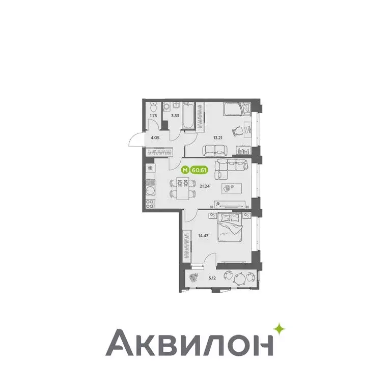 2-комнатная квартира: Архангельск, жилой комплекс АКвартал (60.61 м) - Фото 0