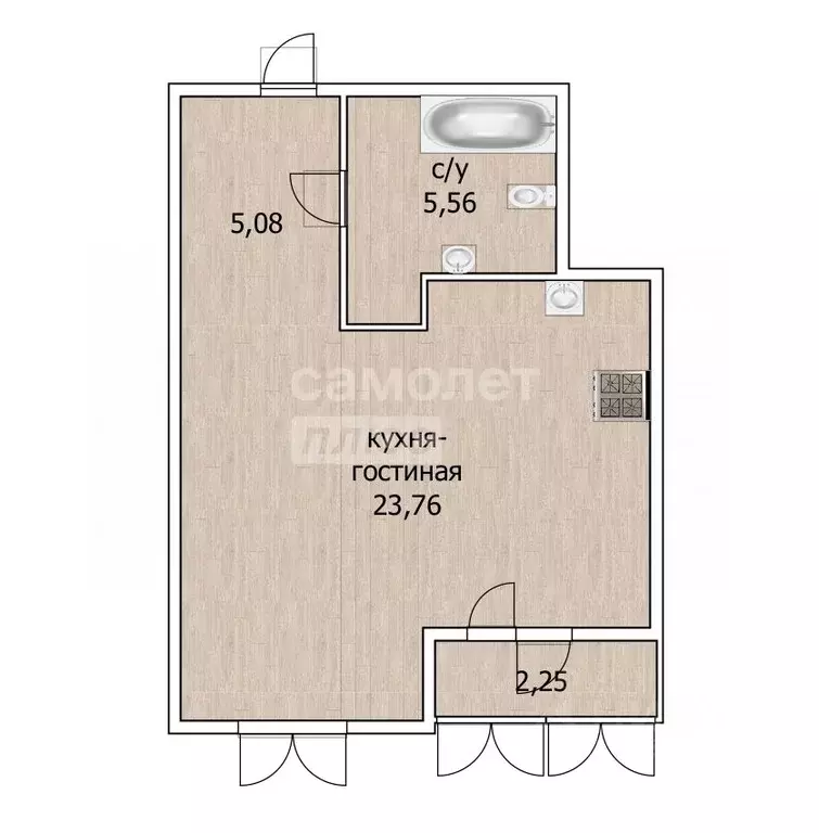 Студия Тюменская область, Тюмень ул. Вице-адмирала Воронцова, 9 (34.2 ... - Фото 2