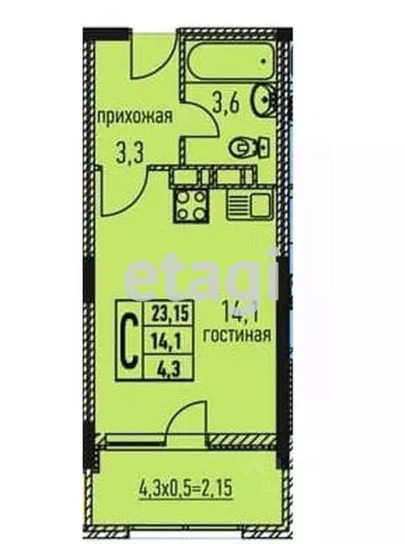 Студия Краснодарский край, Анапа Таманская ул., 121к17 (28.0 м) - Фото 2
