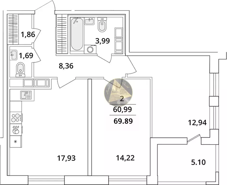 Продаётся 2-к квартира, 69.9 м - Фото 1
