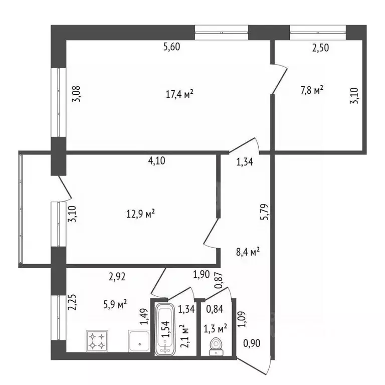 3-к кв. Башкортостан, Уфа ул. Гафури, 52 (55.8 м) - Фото 1