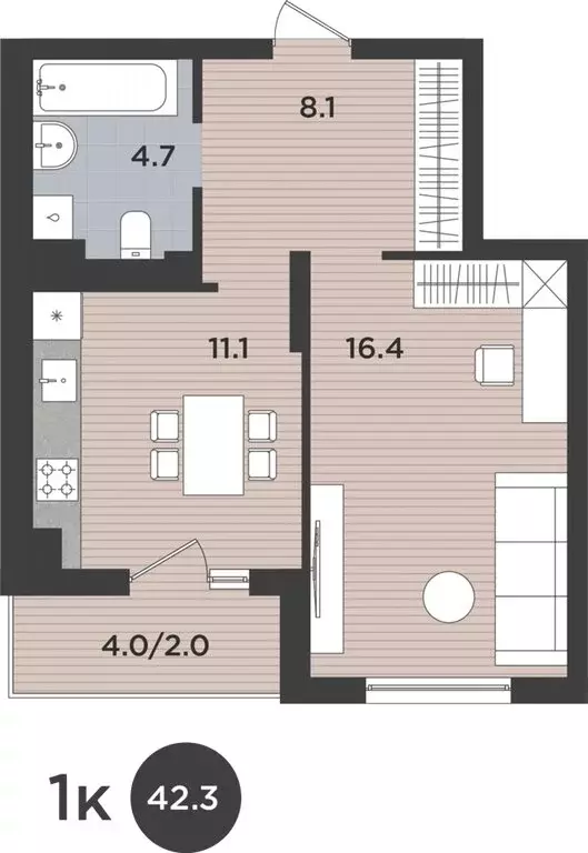 1-комнатная квартира: Калининград, Тихорецкая улица, 16А (42.3 м) - Фото 0