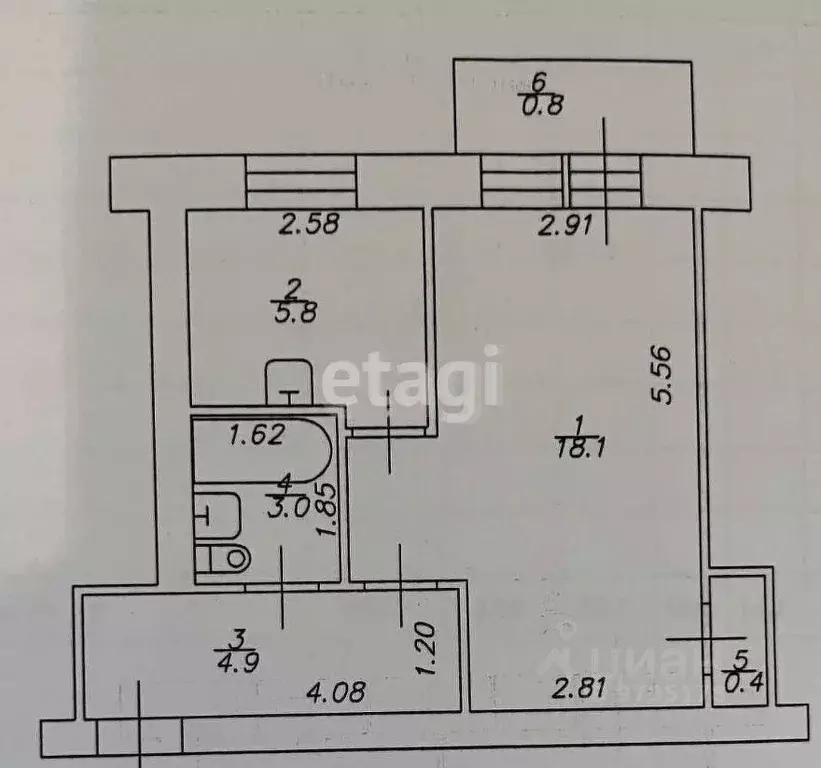 1-к кв. Татарстан, Казань ул. Воровского, 3 (30.0 м) - Фото 2