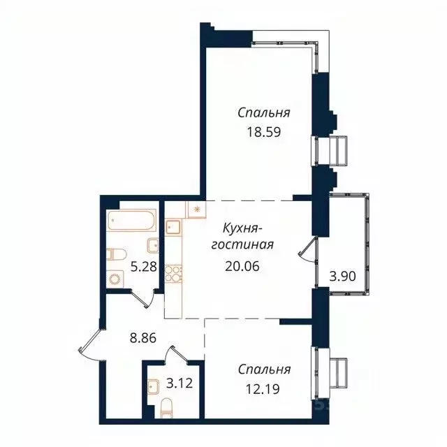 2-к кв. Иркутская область, Иркутск Байкальская ул., 246Б (71.4 м) - Фото 0