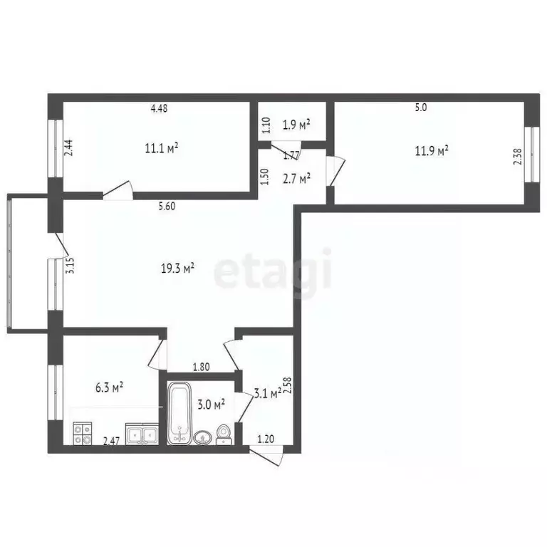 3-к кв. Забайкальский край, Чита ул. Назара Широких, 5 (60.0 м) - Фото 2