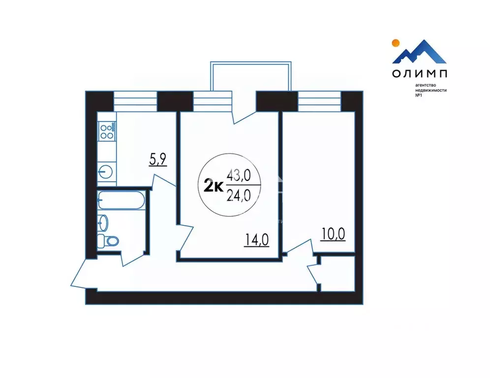 2-к кв. Вологодская область, Вологда ул. Горького (43.6 м) - Фото 2