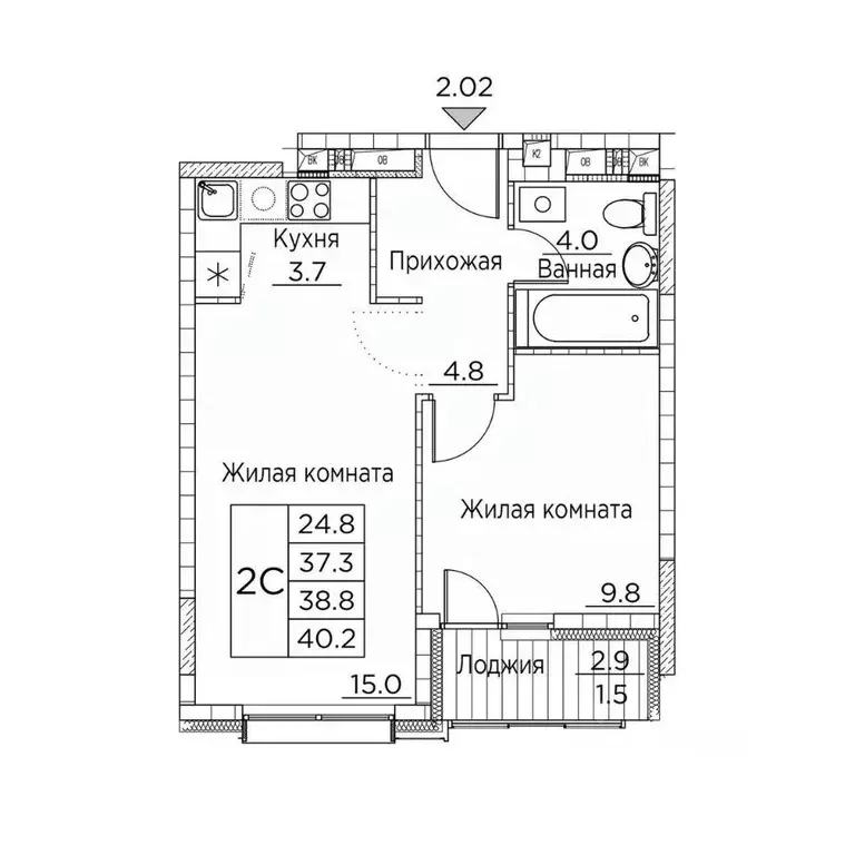 2-к кв. Приморский край, Владивосток ул. Расула Гамзатова, 7к2 (40.2 ... - Фото 1