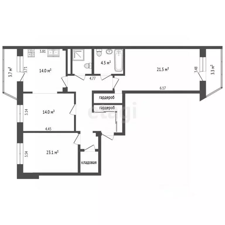 3-к кв. Тюменская область, Тюмень ул. Малыгина, 2 (98.9 м) - Фото 1