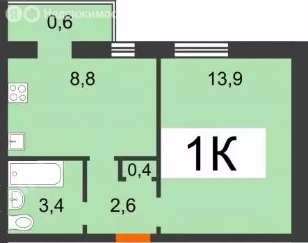 1-комнатная квартира: Дзержинск, Молодёжная улица, 11А (28.8 м) - Фото 0