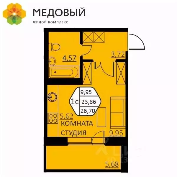 1-к кв. Пермский край, д. Кондратово ул. Г.Н. Нифантова, 4Б (26.7 м) - Фото 0