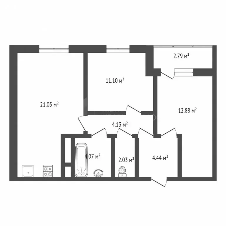 2-комнатная квартира: Тюмень, Героев Сталинградской битвы, 1 (51.8 м) - Фото 0