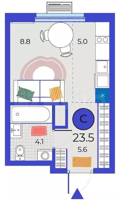 Квартира-студия, 23,5 м, 15/19 эт. - Фото 1